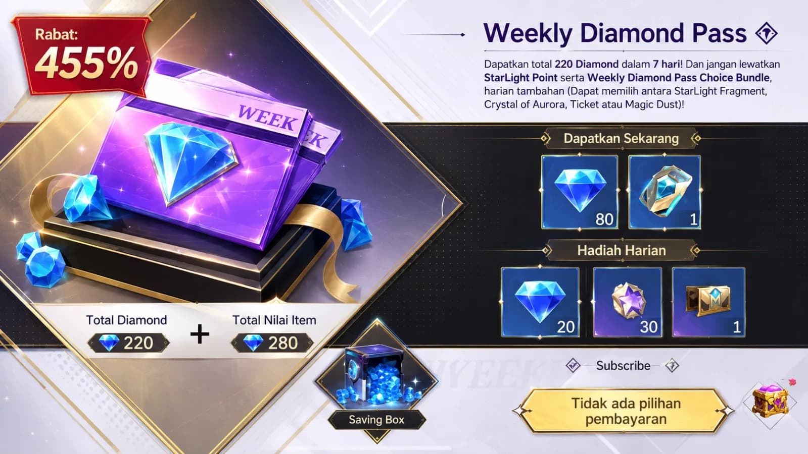 Cek Harga dan Benefit Weekly Diamond Pass MLBB 2026 Sebelum Top Up Diamond
